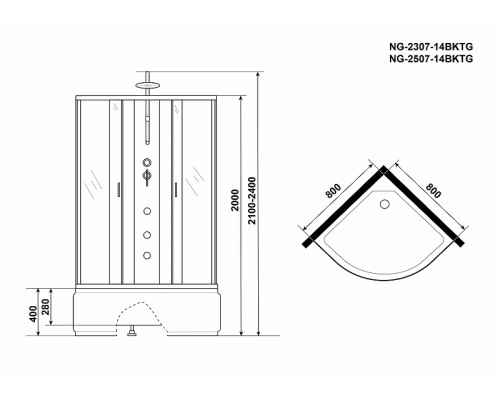 Душевая кабина Niagara Classic 80x80 NG-2307-14BKTG с гидромассажем