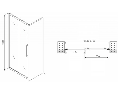 Душевая дверь Abber Schwarzer Diamant 170 AG30170H профиль Хром стекло прозрачное