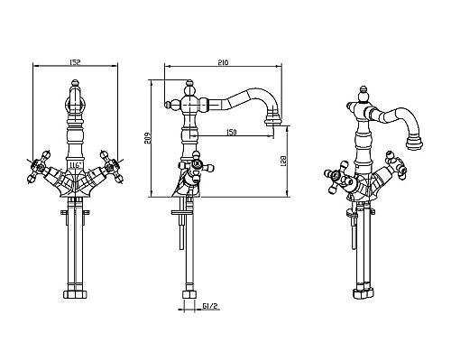 Смеситель для раковины Boheme Royal Cristal 312-Royal Бронза