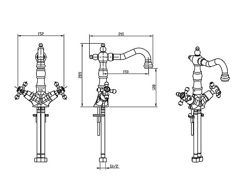 Смеситель для раковины Boheme Royal Cristal 312-Royal Бронза