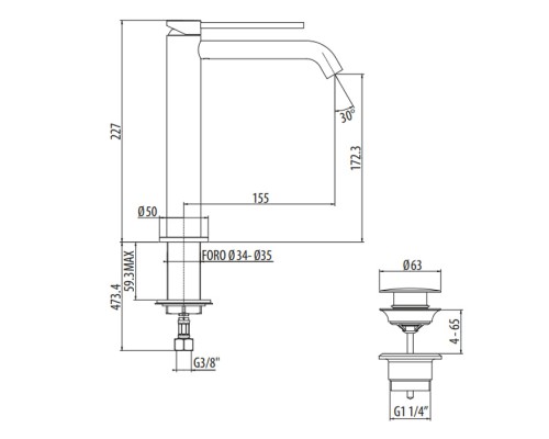 Высокий смеситель для раковины Gattoni Circle Two с донным клапаном цвет Nero Opaco