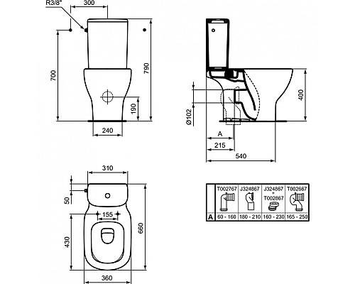 Унитаз компакт Ideal Standard Tesi T008701 без бачка и сиденья