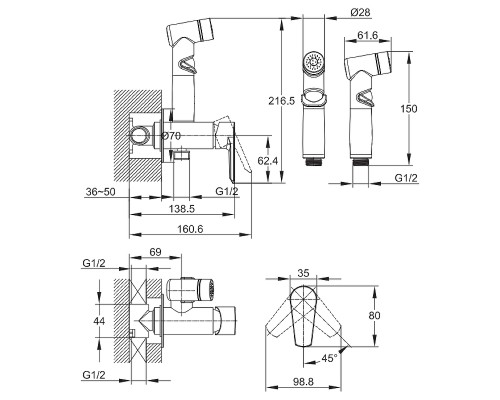 Гигиенический душ со смесителем Cersanit Vero 64106 Хром