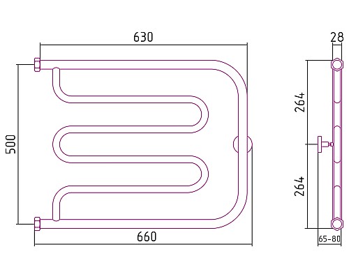 Полотенцесушитель водяной 500х650 Сунержа Лира+ 00-4011-5065