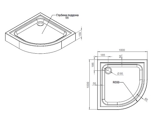 Поддон AM.PM Gem W90T-401-100W 1000 мм