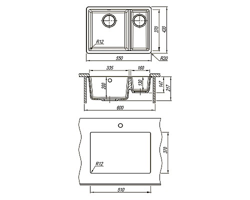 Кухонная мойка Lemark Sinara 550.2-U 9910083 Серый шелк