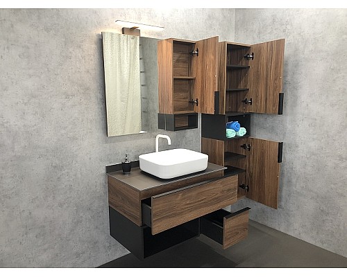 Зеркало со шкафом Comforty Штутгарт 90 00004151038 Дуб темно-коричневый Черное матовое