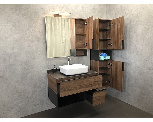 Зеркало со шкафом Comforty Штутгарт 90 00004151038 Дуб темно-коричневый Черное матовое