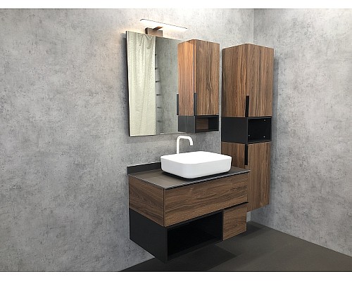 Зеркало со шкафом Comforty Штутгарт 90 00004151038 Дуб темно-коричневый Черное матовое