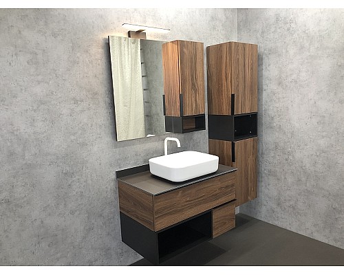 Зеркало со шкафом Comforty Штутгарт 90 00004151038 Дуб темно-коричневый Черное матовое