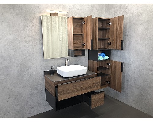 Зеркало со шкафом Comforty Штутгарт 90 00004151038 Дуб темно-коричневый Черное матовое