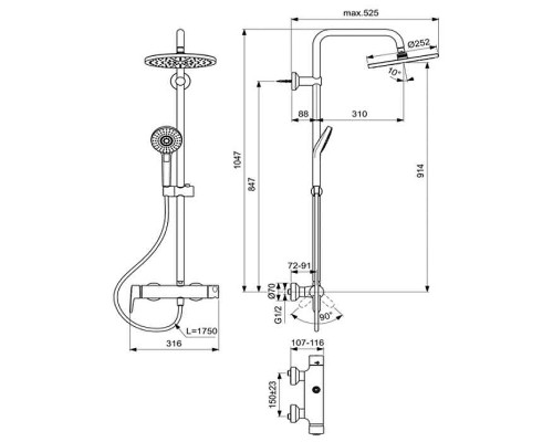 Душевая система Ideal Standard Idealrain Eco Evo B2266AA Хром
