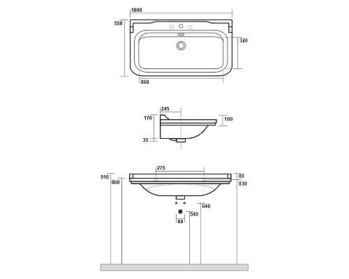 Раковина подвесная на 100 см Kerasan Waldorf 4142K1