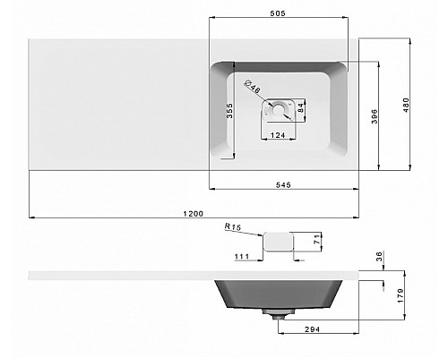 Раковина над стиральной машиной Madera Kamilla 120, правая