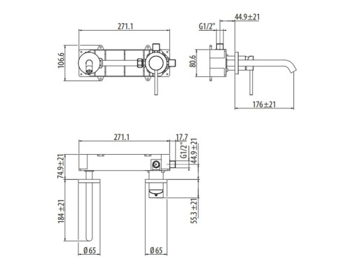 Смеситель для раковины встраиваемый Gattoni Circle Two цвет хром