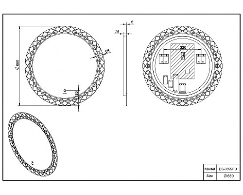 Зеркало со встроенной подсветкой ESBANO ES-3599FD окружность 68