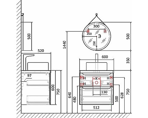 Тумба под раковину Jorno Wood 60 wood.01.60/P/W подвесная Белая