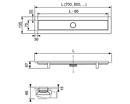 Комплект дренажного канала TECE linus 15103089