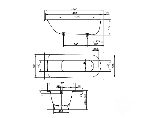 Ванна стальная Kaldewei Saniform Plus 160х75 112500010001
