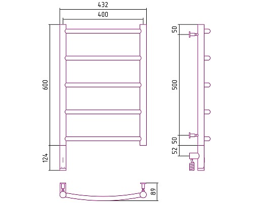 Полотенцесушитель электрический 600х400 шампань МЭМ левый Сунержа Галант 3.0 020-5800-6040