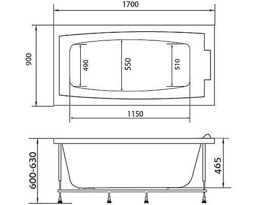 Акриловая ванна Marka One Aelita 170x90 01аэ1790