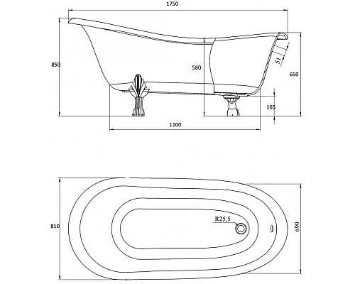 Ванна из искусственного камня Castone Даллас King 175x80 Белая ножки Золото Ванна из искусственного камня Castone Даллас King 175x80 Белая ножки Золото
