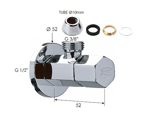 Запорный вентиль Remer 128E1210 Хром Запорный вентиль Remer 128E1210 Хром