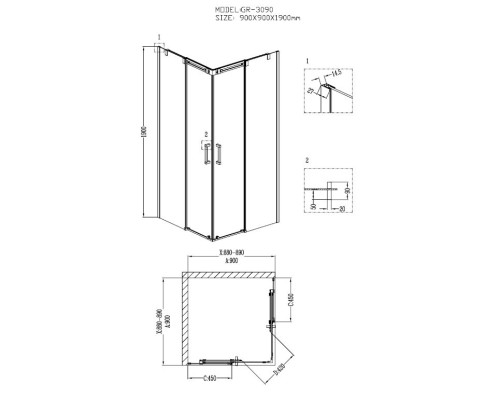 Душевой уголок Grossman GR-3090 Galaxy 90x90 квадрат двери раздвижные