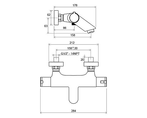 Смеситель настенный термостатический для ванны без гарнитуры Ravak X070047