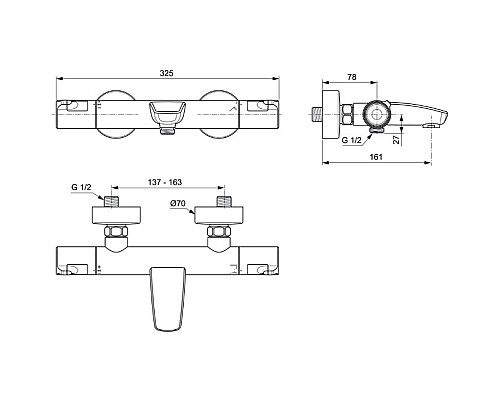 Смеситель для ванны Ideal Standard Ceratherm T50 A7223AA с термостатом Хром