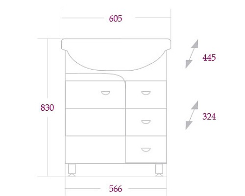 Тумба под раковину Onika Стиль 60 2 ящика Светлый ясень Белый