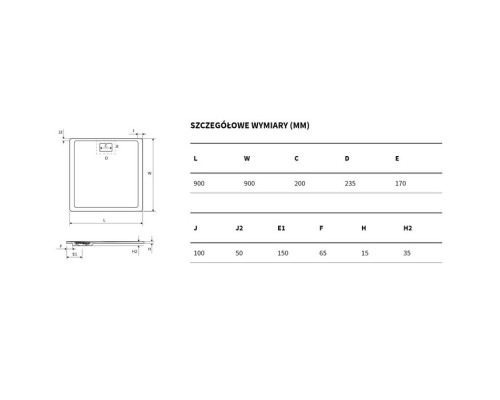 Поддон Excellent Lavano 90x90 см бетон