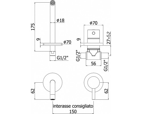 Смеситель Paffoni Light LIG006BO70 с внутренней частью, для раковины