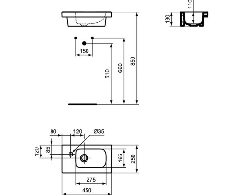 Раковина Ideal Standard Connect Space 45 L E136201 Euro White