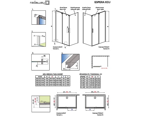 Душевая стенка Radaway Espera KDJ 90 380149-01L профиль Хром стекло прозрачное