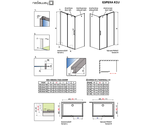 Душевая стенка Radaway Espera KDJ 90 380149-01L профиль Хром стекло прозрачное