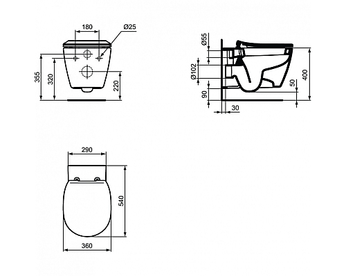 Комплект унитаза с инсталляцией Ideal Standard Connect E211601 с сиденьем Микролифт