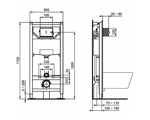 Комплект унитаза с инсталляцией Ideal Standard Connect E211601 с сиденьем Микролифт