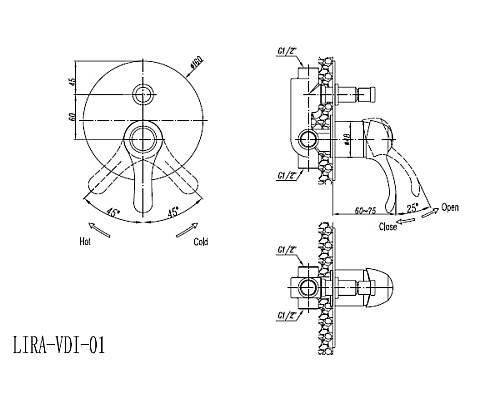 Смеситель для душа Cezares Lira C-VDIM-01 Хром