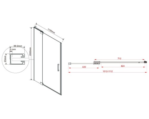 Душевая дверь Vincea Extra 110 VDP-1E1011CLB профиль Черный стекло прозрачное