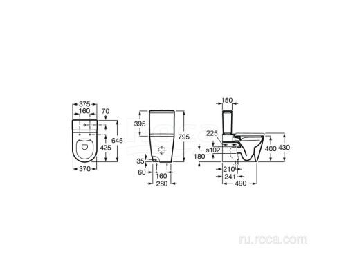 Чаша Roca Inspira Round напольная 645, Rimless, BTW, белый матовый 342526620