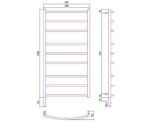 Полотенцесушитель электрический 1200х600 черный матовый МЭМ левый Сунержа Галант 3.0 31-5800-1260