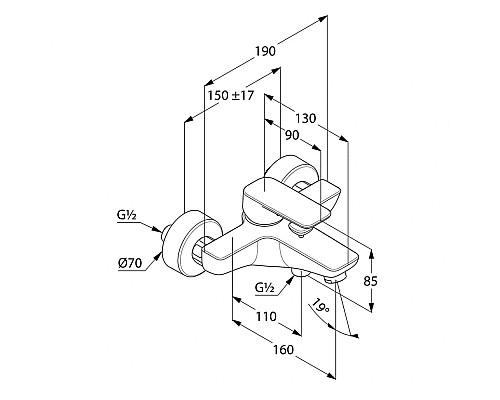 Однорычажный смеситель для ванны и душа Kludi Pure&Style 406810575