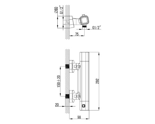 Смеситель настенный термостатический для душа без гарнитуры Ravak X070102