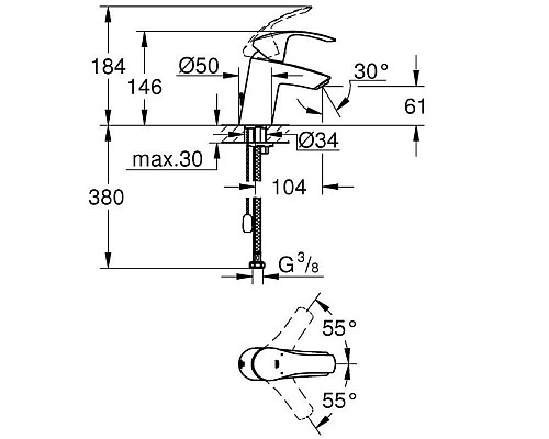 Смеситель для раковины Grohe Eurosmart 33188003 Хром