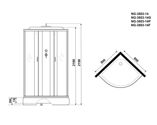 Душевая кабина Niagara Classic 80x80 NG-3503-14F с гидромассажем