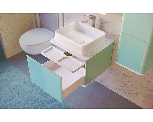 Тумба под раковину Jorno Pastel 58 Pas.01.58/P/BL подвесная Бирюзовый бриз
