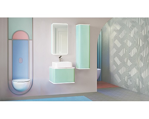 Тумба под раковину Jorno Pastel 58 Pas.01.58/P/BL подвесная Бирюзовый бриз