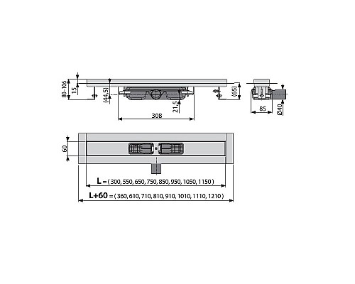 Душевой лоток AlcaPlast APZ106-750 750 боковой выпуск, низкий