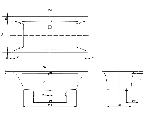 Квариловая ванна Villeroy&Boch Squaro Edge 12 190x90 UBQ190SQE2DV-01